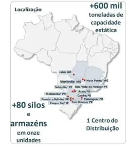 mapa com a localização dos silos de grãos do fundo imobiliário quasar agro - qagr11